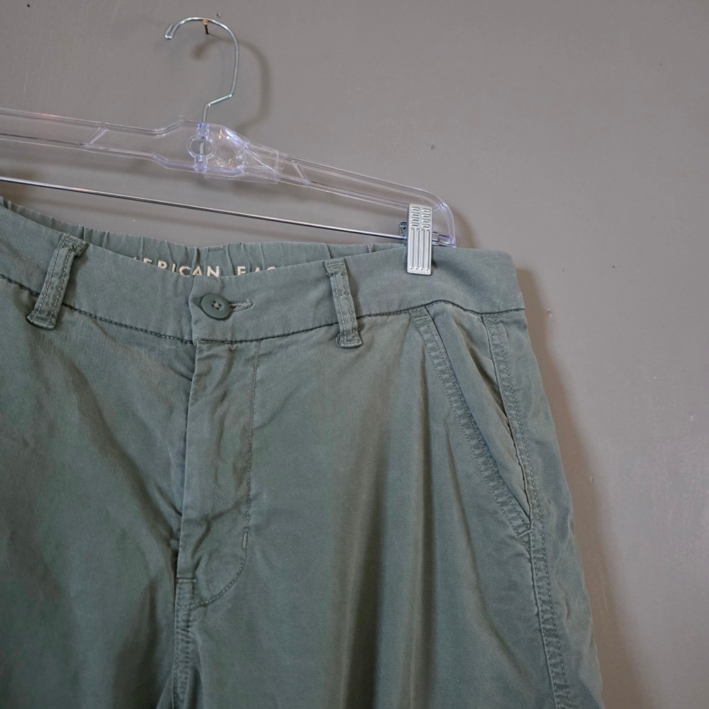 American Eagle Womens Cargo Mid Rise Baggy Pants Women 8 Green Stretch Y2k - Picture 2 of 10